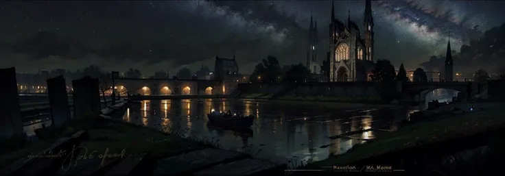 masterpiece,best quality,best quality,{Scenes with extreme detail {{{extremely detailed CG}}}},{{ beautiful detailed background}},wallpaper,huge filesize,Cinematic Lighting,Tyndall effect,reality,backlight,
reflection,milky way,pond,raindrop,church,notre dame de paris,rainy days,gradient_sky,starry_sky,night,<lora:style 1:0.75>,(futurism:0.5),<lora:æè²ç¯å¢-antiwhite:0.7>,