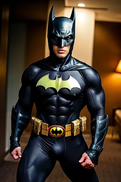 <lora:R3dd1tB1mb0_v1:1>, high resolution, high quality, realistic, muscular man in batman costume, looking at the viewer, big lips, R3dd1tB1mb0