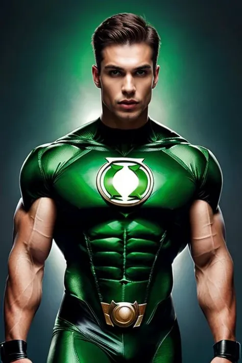 <lora:R3dd1tB1mb0_v1:1>, high resolution, high quality, realistic, muscular man in green lantern costume, looking at the viewer, big lips, R3dd1tB1mb0