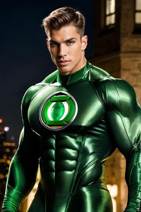 <lora:R3dd1tB1mb0_v1:1>, high resolution, high quality, realistic, muscular man in green lantern costume, looking at the viewer, big lips, R3dd1tB1mb0