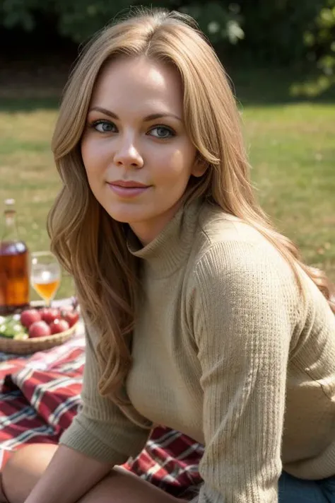 LarP4rTTXV1D,
a beautiful smiling woman posing for masterpiece phot, sitting on a blanket with a picnic table full of food and drinks in front of her, near a river, wearing high neck sweater and jeans, (happy face expression:1.2), (wide open mouth:1.2),
(professional photo shooting), (high buget photo), (extremely detailed skin), (flawless skin), (model pose), (highly detailed facial features),
(perfect color grading), (High-quality textures and materials), (perfect lighting setup and environments), (accurate light and shadow effects), (perfect overall visual quality),
(natural light), (high quality photography), (intricate details), (8k), (HDR), (sharp focus), (medium view)