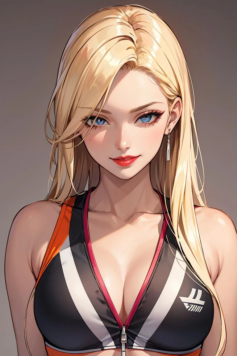 1girl, (masterpiece, detailed background, best quality), long and shiny hair, blonde hair, sportswear, smirk, juicy lips, bitch juice, red lips, perfect eyes,<lora:GoodHands-beta2:1>,