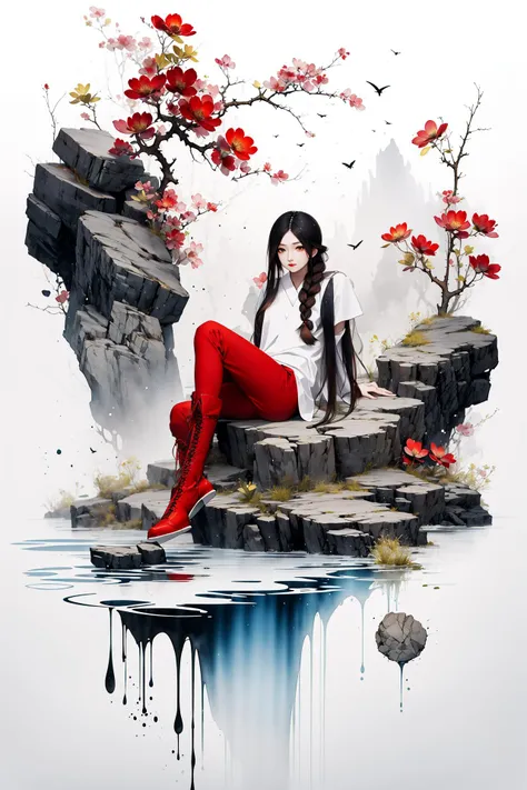 <lora:tangbohu_xia:0.2> <lora:inklora:1> ink ,scenery <lora:tangbohu:0.3> <lora:huaniao:0.3>tangbohu huaniao break
sword ,stone,melting, abstract, dust ,water splash,long hair, boots, 1boy, very long hair, braid, black hair, bug, bird, branch, looking at viewer, yellow eyes, red footwear, brown hair, traditional media,