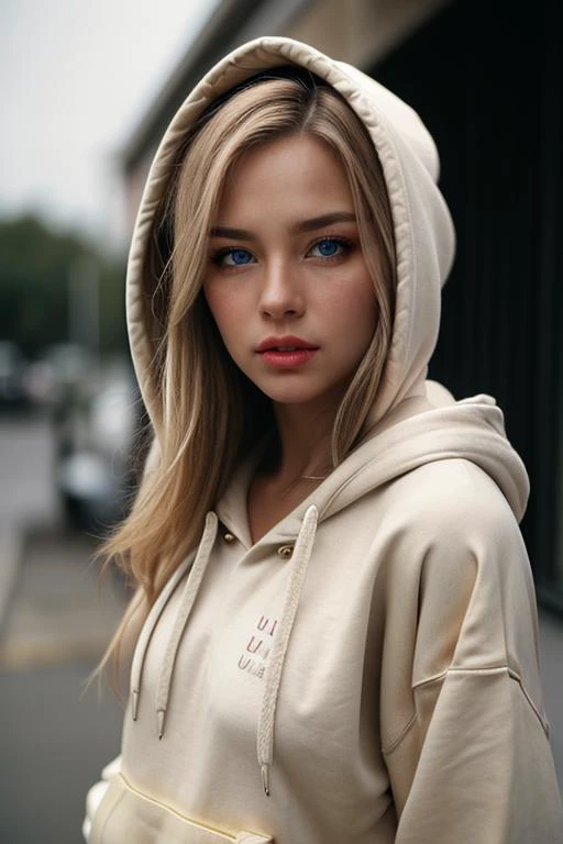 (Cinematic Photo:1.3) of (Ultrarealistic:1.3),(Lustful:1.3) Blonde Woman, <lora:oversized_hoodie_e_v1.0:0.3> oversized_hoodie_e, (hoodie:1.3),Highly Detailed, RAW candid cinema, 16mm, color graded portra 400 film, remarkable color, ultra realistic, textured skin, remarkable detailed pupils, realistic dull skin noise, visible skin detail, skin fuzz, dry skin, shot with cinematic camera