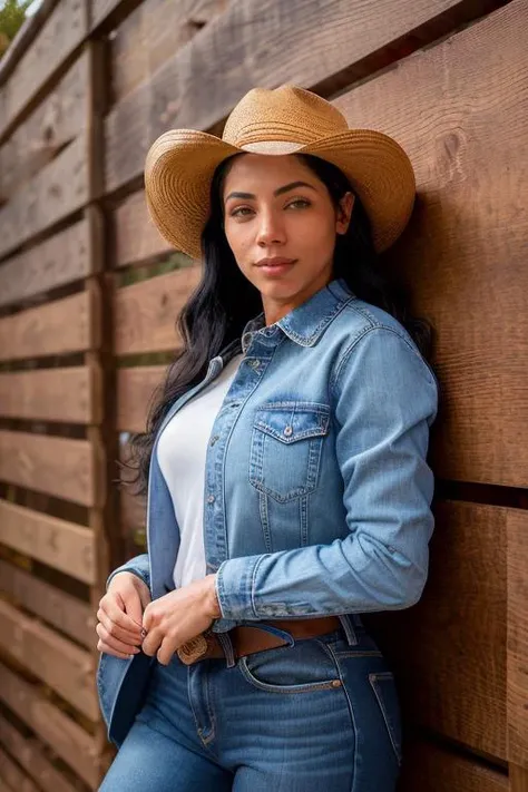 DEN_paraizo_SG,
(country beauty posing against a wooden fence with a plaid shirt and jeans and a cowboy hat, cow girl, country girl, cow girl:1.2),
bokeh, f1.4, 40mm, photorealistic, raw, 8k, textured skin, skin pores, intricate details <lora:epi_noiseoffset2:1>, epiCRealism <lora:ClothingAdjuster3:-1>