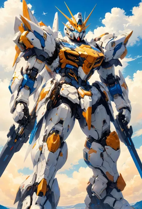 A Gundam mecha illustration, white armor with sky blue accents, with perfect light and shadow, concept art,<lora:p19-nijimecha-000006:0.7>,nijimecha,<lora:Hyper-SDXL-8steps-CFG-lora:0.3>,