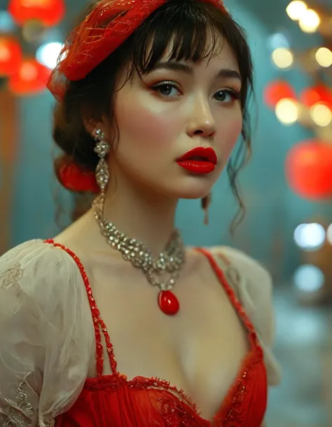 cinematic still midjourney female kazakh, thick red lips, big round tits, cleavage, model, haute couture . emotional, harmonious, vignette, 4k epic detailed, shot on kodak, 35mm photo, sharp focus, high budget, cinemascope, moody, epic, gorgeous, film grain, grainy, midjourney female kazakh, thick red lips, big round tits, cleavage, model, haute couture, elegant, highly detailed, cinematic, sharp focus, sublime, extremely beautiful, intricate, fine detail, real light, shining, epic composition, brilliant colors, colorful, very coherent, cute, best, stunning, full color, perfect, ambient dramatic