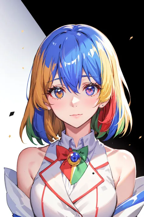 absurdres, best quality, 1girl, solo, looking at viewer, <lyco:GoodHands-beta2:1.0>,  <lora:Chrome-ChanV39:1>, Chrome-chan, (multicolored eyes), eye focus, [:bright pupils:0.75], neck ribbon,