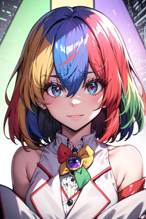 absurdres, best quality, 1girl, solo, looking at viewer, <lyco:GoodHands-beta2:1.0>,  <lora:Chrome-ChanV39:1>, Chrome-chan, (multicolored eyes), eye focus, [:bright pupils:0.75]