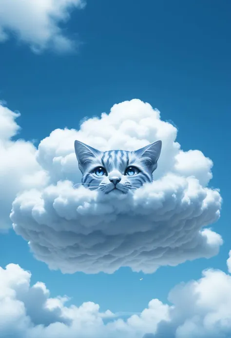 airelemental style, cloud, blue theme, sky, no humans, cloudy sky, monochrome, blue sky, day, outdoors, animal, animal focus, cat, air, vapor, clouds, ethereal, BREAK  PonyXLV6_Scores