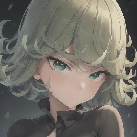 1girl, (masterpiece), (best quality), solo,
tatsumaki,
(green eyes),dress, (green hair), curly hair, (black dress), looking at viewer,small breasts, short hair,blush,
<lora:tatsumakiOnePunchMan_v11:0.9>