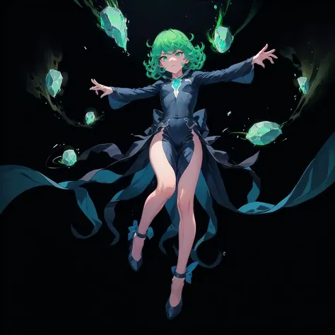 Tatsumaki, , small tits, solo, full body photo:1.3), chiaroscuro, best quality, pho 1girl, (cute), (9yo:1), greenhead, long ginger hair highly detailed, 1700'S, digital photography, art by artgerm and ruan jia, broken glass, (masterpiece, sidelighting, finely detailed Fashionable eyes: 1.2) (perfect oval large eyes that gazes at the viewer), beautiful detailed face, blue gorgeous perfect eyes, green hair, (attractive girl:1.3), (thick amazing hair), (seductive:1.1), (blushing:1.1), Tatsumaki, one punch man. Vestido negro de algodón. Ajustado, cuerpo pequeño, mamas pequeñas, HD, 4k. Cadera pequeña, muslos delgados, vestido ajustado pegado al cuerpo, Niples
