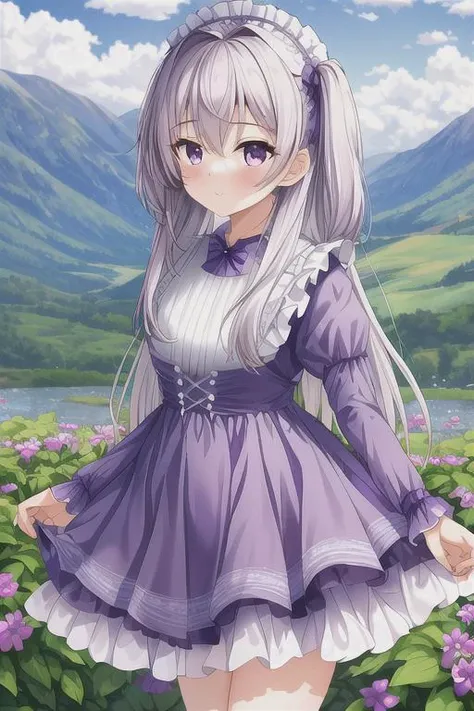 ,masterpiece, best quality,ultra detail, <lora:anmnr01:0.3>  <lora:add_detail:0.5>,<lora:GoodHands-vanilla:0.8>,1girl.Violet Dress, <lora:Violet Dress by Stable Yogi:0.7>outdoor,mountain