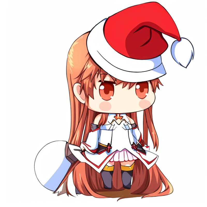 padorumeme 1girl, (asuna \(sao\)), ((white armor, white dress)), (red skirt), brown eyes, red pleated skirt, white cape, white thighhighs, breastplate, hat, blush, medium hair, bare shoulders