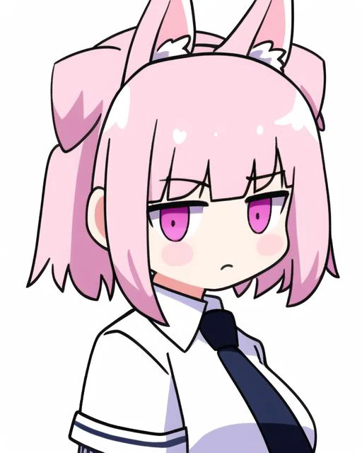 PadoruMeme, school uniform, collar, necktie, tie, animal ears, pink and white and gray, white background, simple background, blush