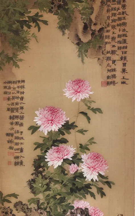 flower, leaf, lily_\(flower\), plant, potted_plant, palm_tree, white_flower, branch, pink_flower, lotus, bamboo, lily_of_the_valley, tree, floral_background, no_humans, daisy<lora:shanshui-000004:1.6>