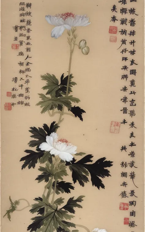 flower, lily_\(flower\), plant, leaf, potted_plant, palm_tree, branch, white_flower, bamboo, lily_of_the_valley, lotus, artist_name<lora:shanshui-000004:1.6>