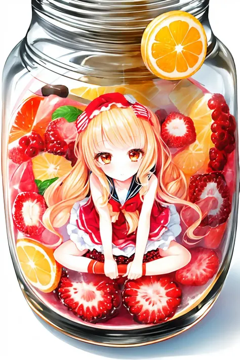 1girl, solo, kamishiki, gyaru, minigirl in a jar, fruits, dessert,
<lora:kamishiki-v2.1:1>