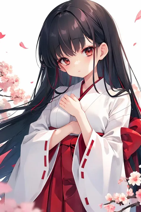 16k, highres, masterpiece, best quality, 
1girl cute petite, miko, mysterious, 
<lora:kamishiki-v3:0.8> kamishiki,  very long hair, black hair, japanese clothes, hakama,
