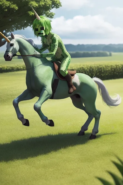 (creeper:1.1), riding unicorn, high detail, sharp focus, full body, photorealistic, hdr, <lora:minecraftSeries_v10:1.3>
