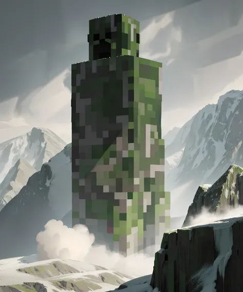 <lora:Creeper:1> giant creeper as tall as a mountain staring down angry at a small village, high detail, sharp focus, full body, photorealistic, hdr