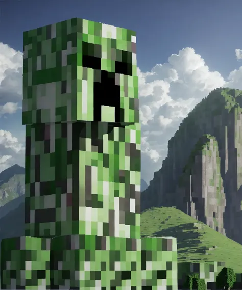 <lora:Creeper:1> giant creeper as tall as a mountain staring down angry at a small village, high detail, sharp focus, full body, photorealistic, hdr