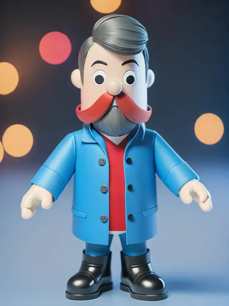 <lora:AardmanAnimations:1>a close up of a toy man with a beard and mustache wearing a blue jacket and red shirt by Aardman Animations