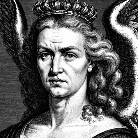 portrait of an angelic gigachad,greyscale,monochrome,art by llbreton, <lora:LLBretonXLRecent:0.8>