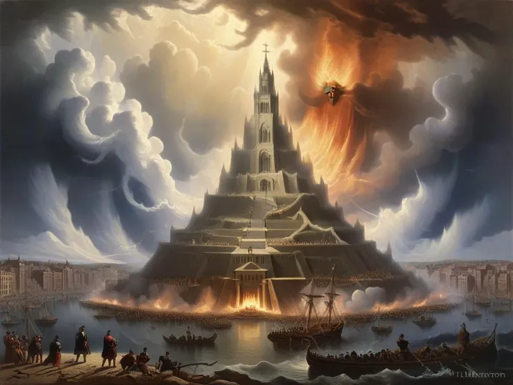 fire descends from heaven to consume the city of the wicked,art by llbreton, <lora:LLBretonXL-000005:1>