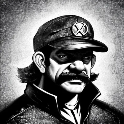portrait of wario,cap,grayscale,monochrome,art by llbreton, <lora:LLBreton15V2:1>