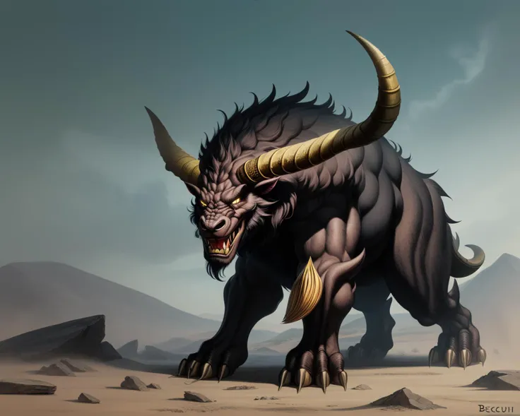 a behemoth,fur,horns,full color,animal focus,full body,full color,2d,art by llbreton, <lora:LLBreton15V3:1>