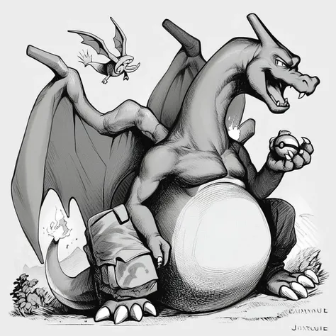 score_9, score_8_up, score_7_up, score_6_up, score_5_up, score_4_up, rating_safe,art by llbreton,monochrome,greyscale,charizard,pokemon,pokemon \(creature\), ,<lora:LLBretonPony-000006:1>