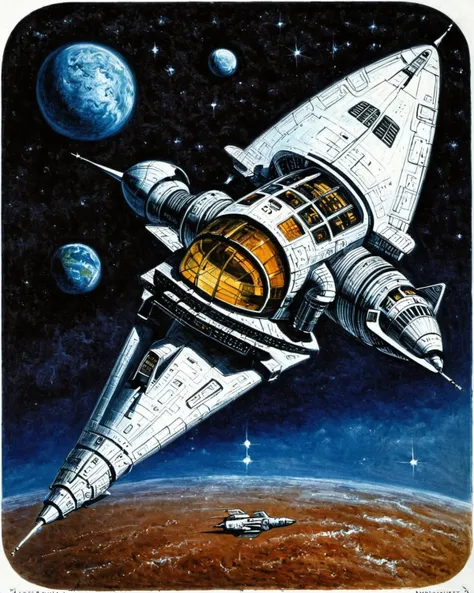 a spaceship,art by llbreton, <lora:LLbretonXL-000004:1>