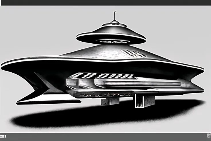 a spaceship,grayscale,monochrome,art by llbreton, <lora:15LLBreton2:0.5>