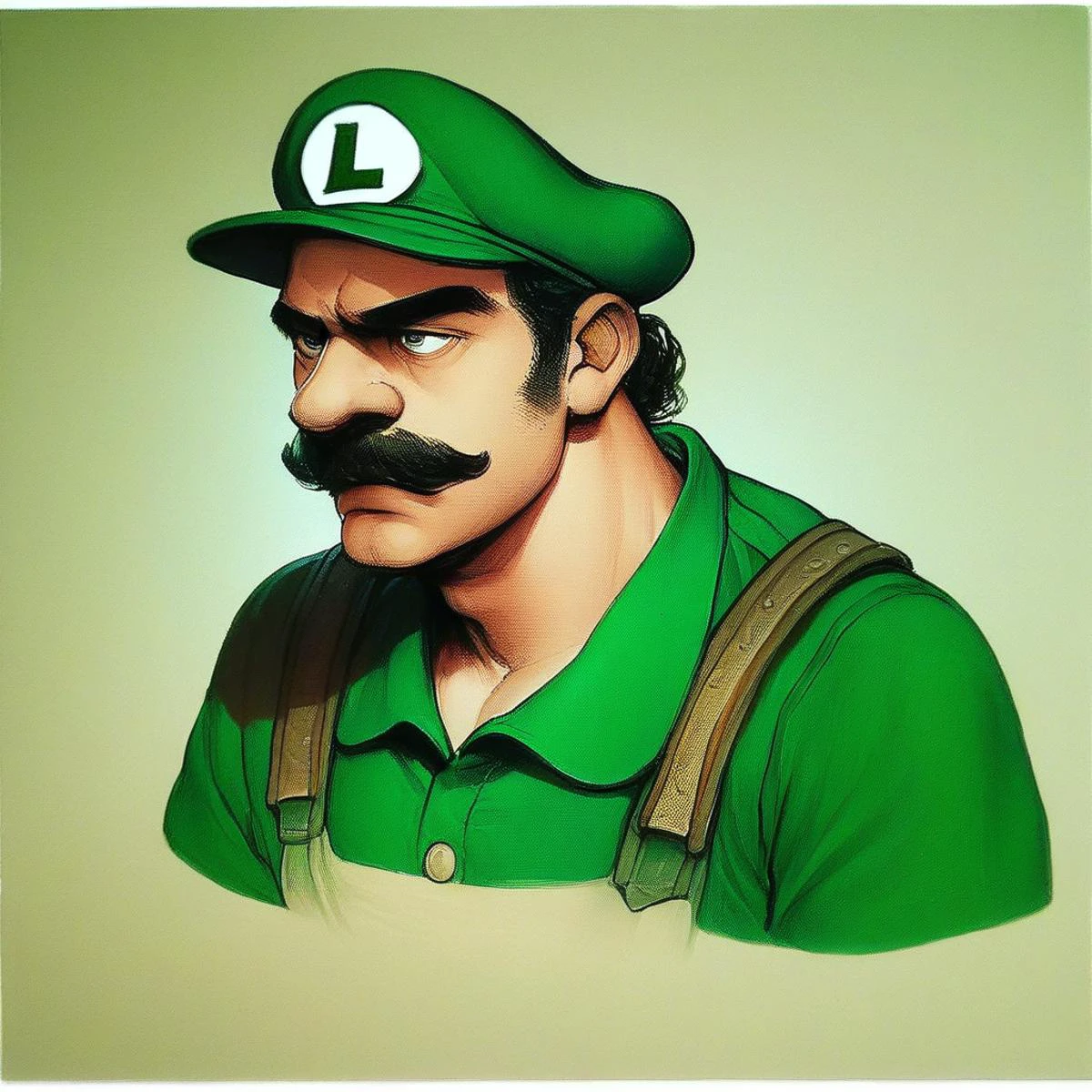 score_9, score_8_up, score_7_up, score_6_up, score_5_up, score_4_up, rating_safe,art by llbreton,full color,traditional media,cropped,portrait,1boy,luigi,green cap,"L",green shirt,green overals,<lora:LLBretonPony:1>