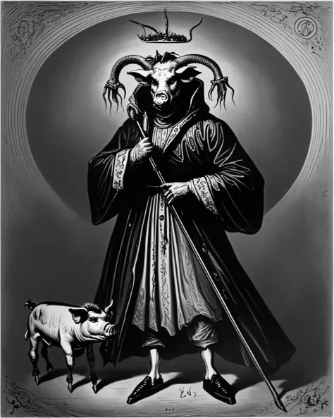 full body,a demon with the head of a pig,art by llbreton, <lora:LLBreton15:1>