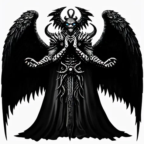 an eldritch abomination comprised of angels and demons fused together covered in eyes and wings,monochrome,grayscale,art by llbreton, <lora:15LLBreton2:0.6>