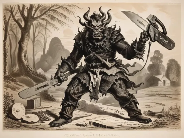 a chainsaw demon holding a chainsaw,art by llbreton, <lora:LLBretonXL:1>