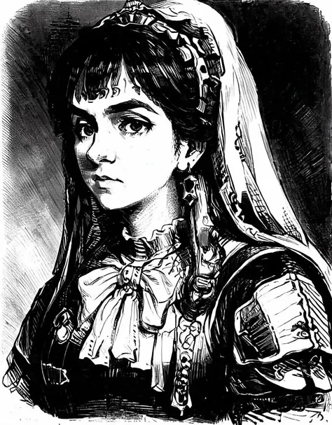 portrait of a very useless aqua \(konosuba\),1girl,solo,monochrome,art by llbreton, <lora:LLbreton_V3:1>
