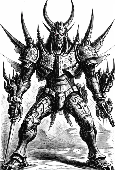 a demonic gundam,biomechanical,grayscale, art by llbreton, <lora:LLbreton_V3:1>