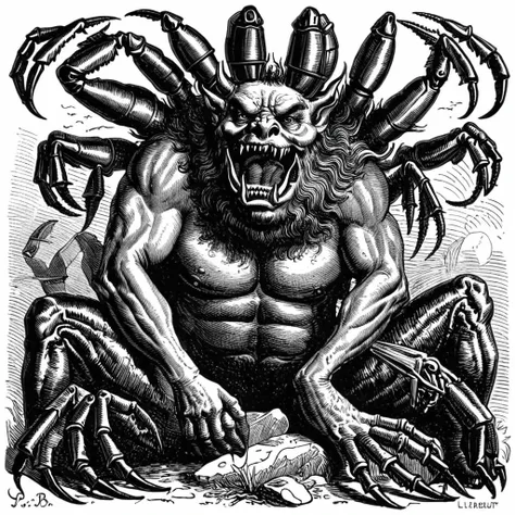 crabimelech the demon of crab-man sacrifice,art by llbreton, <lora:LLBretonXLRecent:0.9>