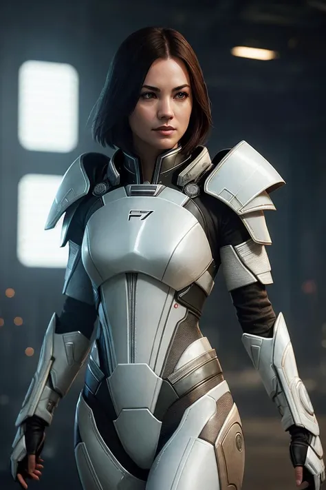 photo of (yv0nn3:0.99), a woman as Mass Effect's Miranda Lawson, (Mass Effect style), (wearing futuristic white armor), (black hair:1.1), modelshoot style, (extremely detailed CG unity 8k wallpaper), photo of the most beautiful artwork in the world, professional majestic oil painting by Ed Blinkey, Atey Ghailan, Studio Ghibli, by Jeremy Mann, Greg Manchess, Antonio Moro, trending on ArtStation, trending on CGSociety, Intricate, High Detail, Sharp focus, dramatic, photorealistic painting art by midjourney and greg rutkowski, (wearing an elegant suit with neckline), (spaceship), (looking at viewer), (detailed pupils:1.3)