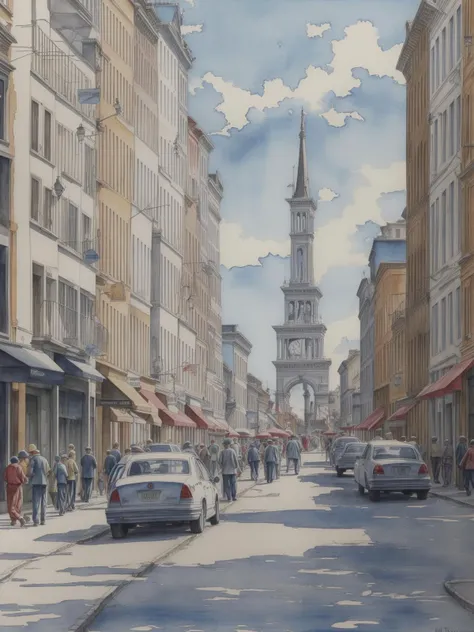 pen and water color drawing
masterpiece, ultra detailed
street scape