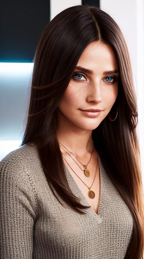 a beautiful Danish female office worker with long blonde hair and necklace is dressed in a sweater dress and black leather boots, very light freckles, jewelry, gorgeous, stunning, beauty, model, seductive, flirty smile, heavy glamorous make-up, Detailed clothes, flowing hair, determined expression, shiny glossy skin, subsurface scattering, (sharp:0.7), amazing fine detail, rich colors, lifelike texture, dramatic lighting, dynamic composition, unreal engine, trending on ArtStation, cinestill 800 tungsten, (sinthwave)
