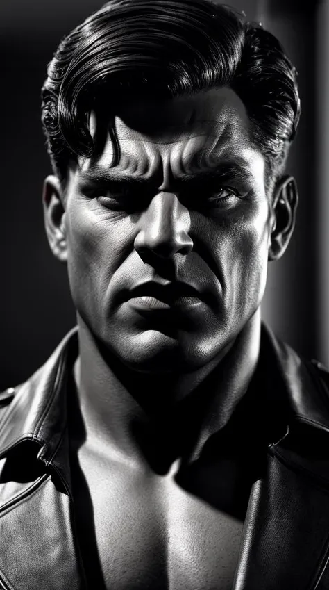 Film noir style Closeup photo portrait of Hulk, frontal view, atmospheric scene, masterpiece, best quality, (detailed beautiful face, detail skin texture, ultra-detailed body:1.1), looking at viewer, modelshoot style, (extremely detailed CG), photo of beautiful artwork, High Detail, Sharp focus, dramatic+, (photorealistic), Intricate, handsome, . Monochrome, high contrast, dramatic shadows, 1940s style, mysterious, cinematic