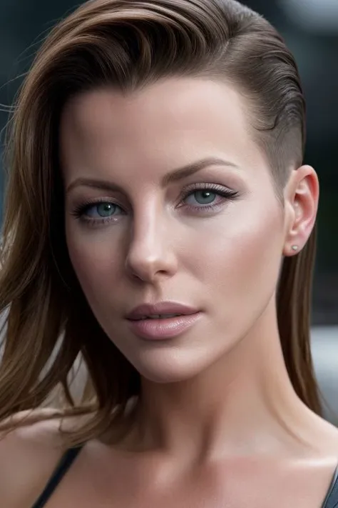 (closeup:1) photo of (CR-KateB3ckinsale-JernauGurgeh:0.95) as a (young:1.0) woman, (oiled shiny skin:1.0), slick undercut hairstyle, (tilted angle shot:1.1),
(8k uhd:1.0), (best quality:1.0), (masterpiece:1.0), (sharp focus:1.0), grey background,