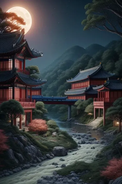 guofeng,night,illustration,best quality,highly detailed,best quality,masterpiece,an extremely delicate and beautiful,extremely detailed,8k wallpaper,Amazing,finely detail,best quality,official art,extremely detailed CG unity 8k wallpaper,(style of Victo Ngai:0.5),(moon:1),(river:1.2),(forest:1.0)(mountain :1.3)(bird:1.1),chinese text,