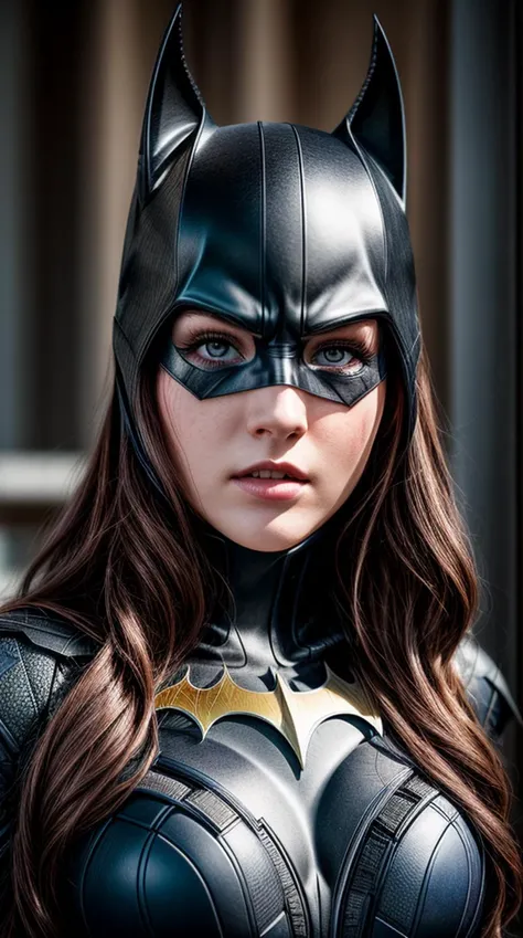 Closep photo portrait of Batgirl, atmospheric scene, masterpiece, best quality, (detailed beautiful face, detail skin texture, ultra-detailed body:1.1),