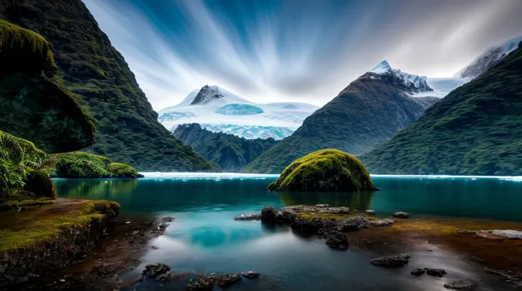 An absurdly unreal fantasy (rainforest and Antarctida) landscape inspired by the best science fiction of the twentieth century, 8k RAW photo, highest quality,