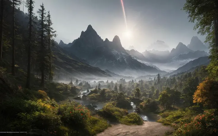masterpiece, best quality, real, photoshoot, realistic, dull colors, strange geometry, confusing, multidimensional, light diffraction, caustics, (rutkowski), atmospheric scene inspired by a Peter Jackson fantasy movie, breathtaking landscape, towering mountains, lush forests, misty valleys, awe-inspiring structures, diverse and vibrant characters, engaging in a pivotal moment, dramatic lighting, vivid colors, intricate details, expertly capturing the essence of an epic cinematic experience, (lens flare:0.7), particle effects, raytracing, cinematic lighting, shallow depth of field, photographed on a Sony Alpha 1, 50mm wide angle lens, sharp focus, cinematic film still, absurdity, 8k quality, diffuse lighting, highres, (dark shot:1.17), epic realistic, faded, ((neutral colors)), art, (hdr:1.5), (muted colors:1.2), hyperdetailed, (artstation:1.5), cinematic, (rutkowski), warm lights, dramatic light, (intricate details: 0.8), <lora:lowra_v10:0.03>